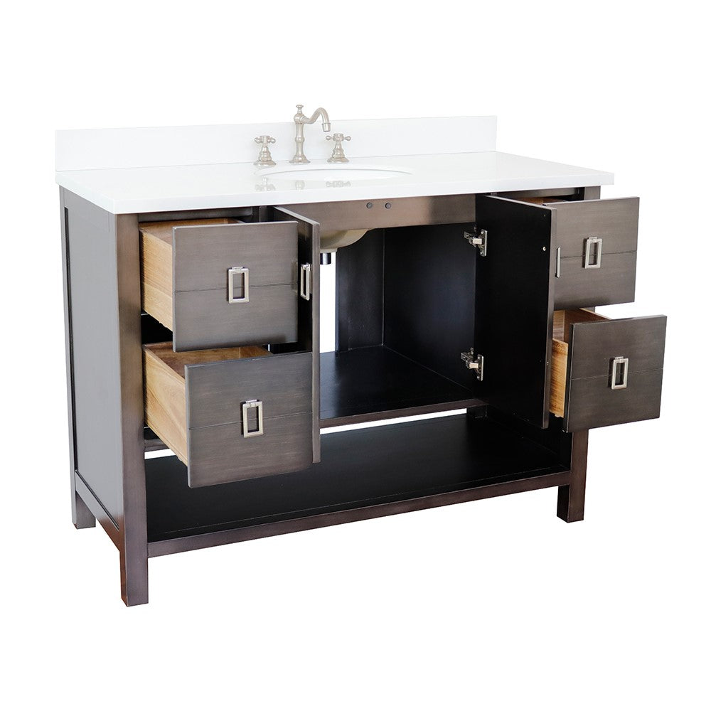 Bellaterra Home 49" Silvery Brown Single Sink Bathroom Vanity with White Quartz Top and Oval Sink, Monterey Collection