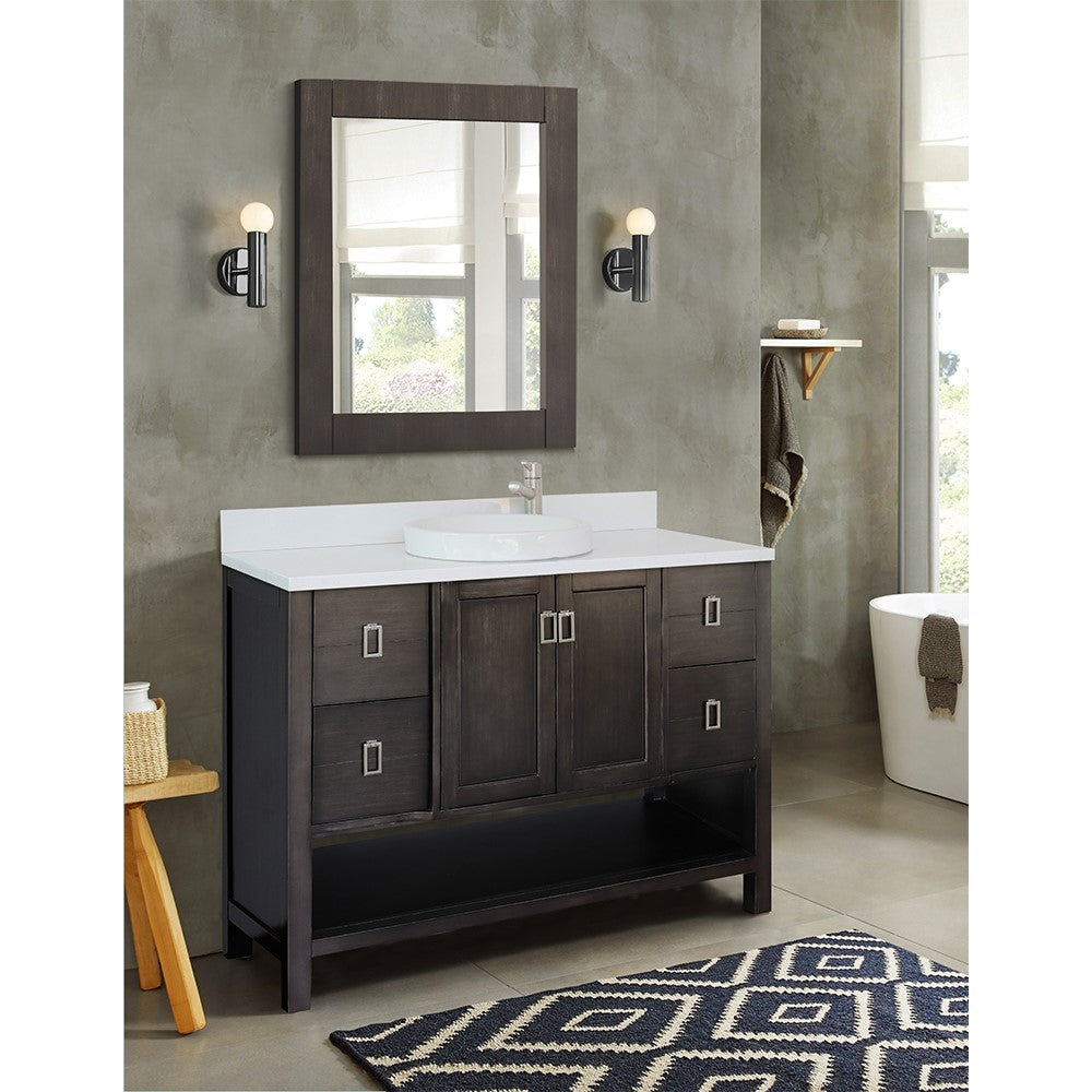 Bellaterra Home 49" Silvery Brown Single Sink Bathroom Vanity with White Quartz Top and Round Sink, Monterey Collection