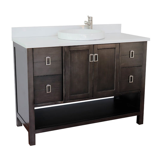 Bellaterra Home 49" Silvery Brown Single Sink Bathroom Vanity with White Quartz Top and Round Sink, Monterey Collection