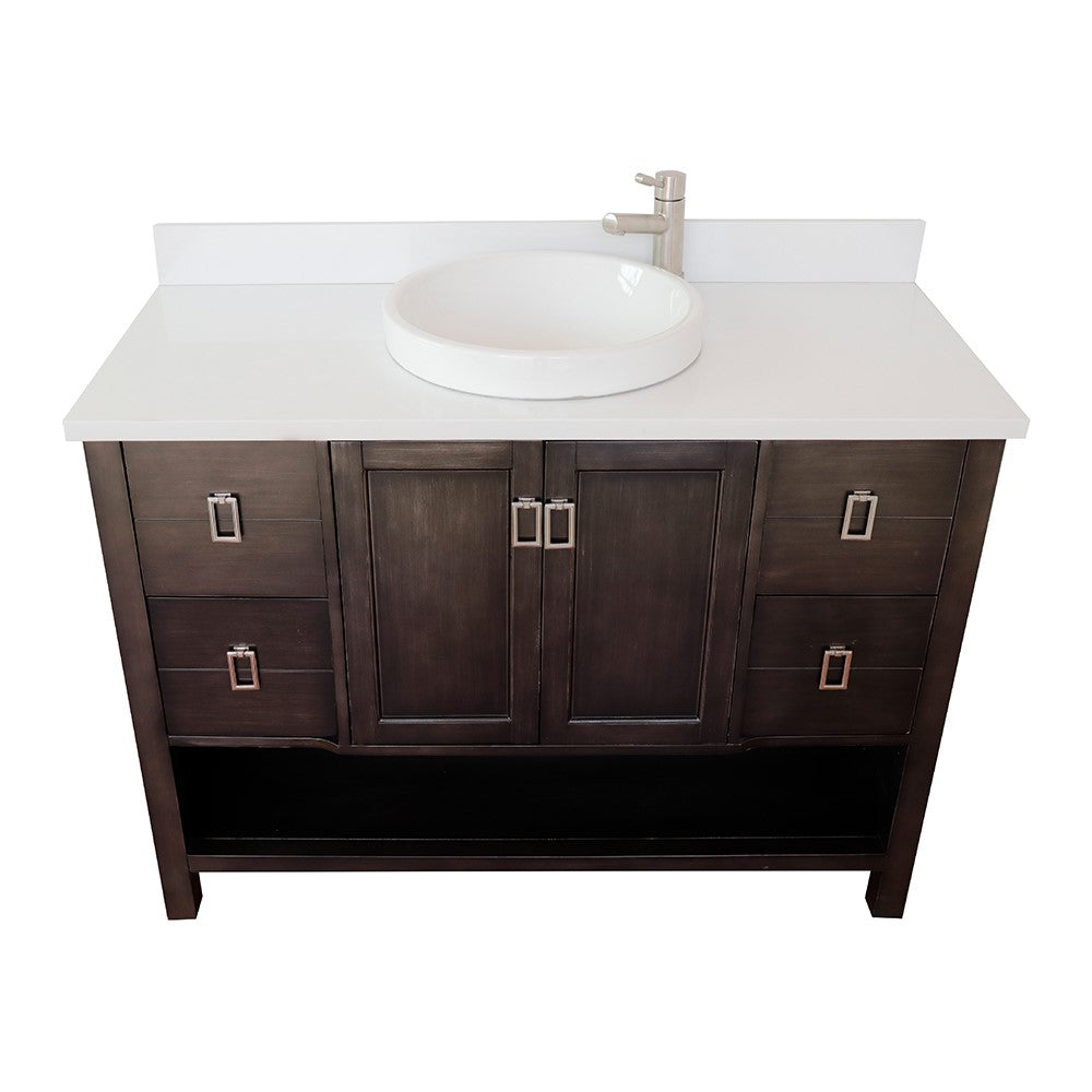 Bellaterra Home 49" Silvery Brown Single Sink Bathroom Vanity with White Quartz Top and Round Sink, Monterey Collection