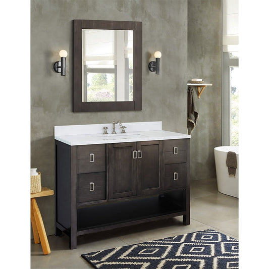 Bellaterra Home 49" Silvery Brown Single Sink Bathroom Vanity with White Quartz Top and Rectangle Sink, Monterey Collection