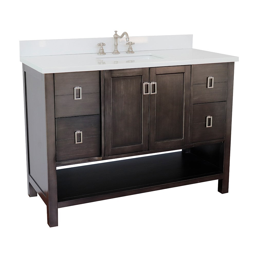 Bellaterra Home 49" Silvery Brown Single Sink Bathroom Vanity with White Quartz Top and Rectangle Sink, Monterey Collection