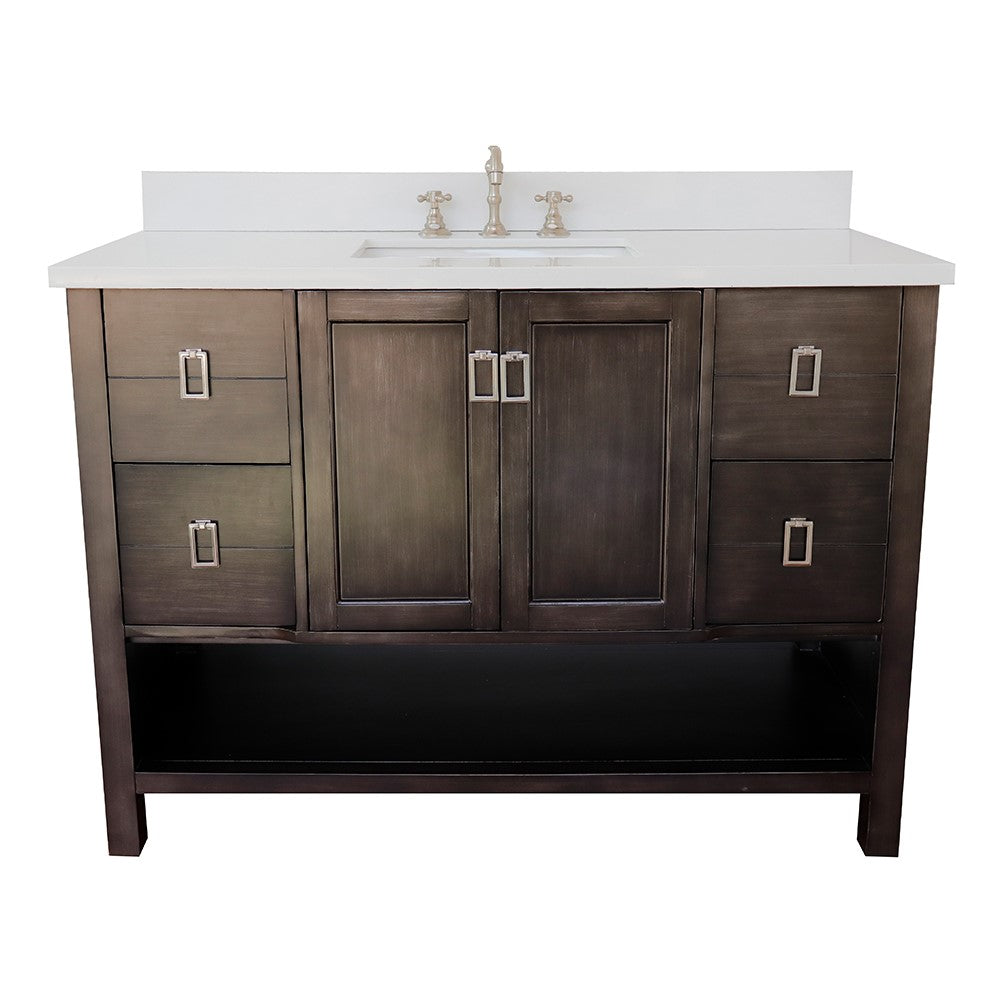 Bellaterra Home 49" Silvery Brown Single Sink Bathroom Vanity with White Quartz Top and Rectangle Sink, Monterey Collection