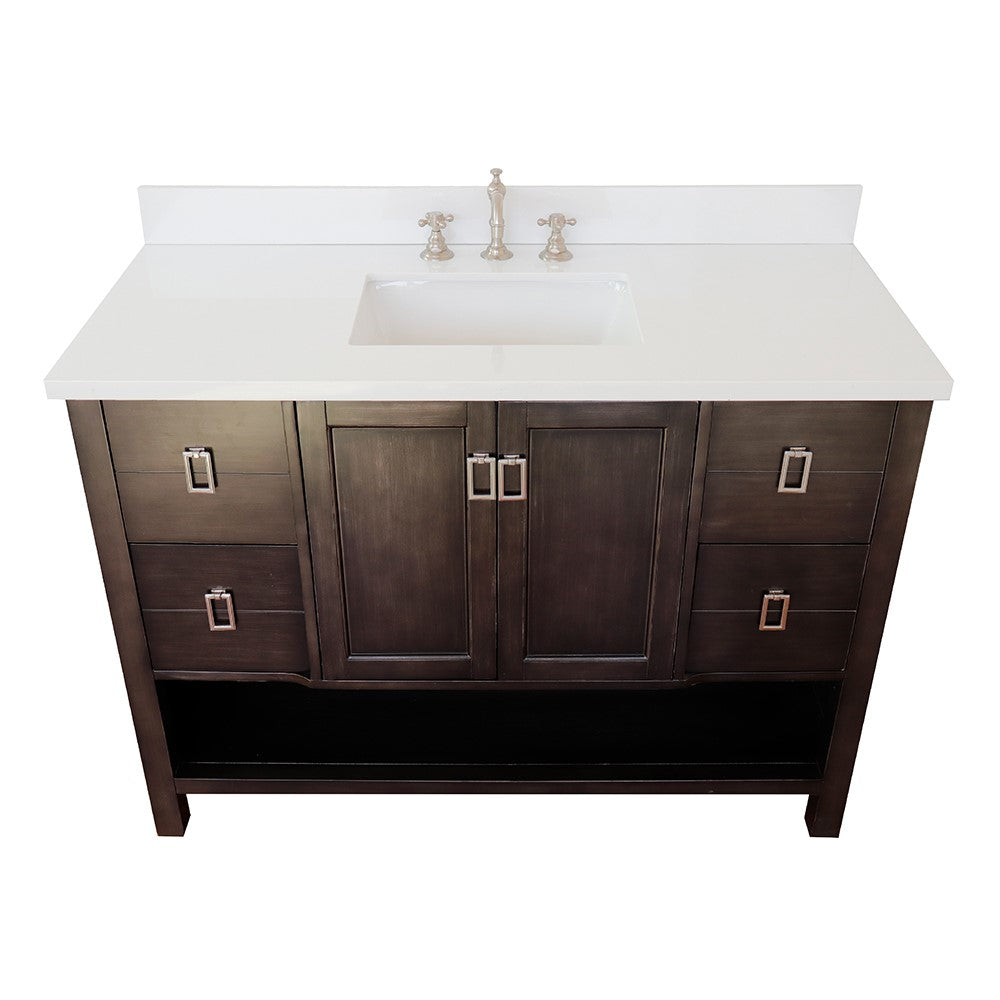 Bellaterra Home 49" Silvery Brown Single Sink Bathroom Vanity with White Quartz Top and Rectangle Sink, Monterey Collection