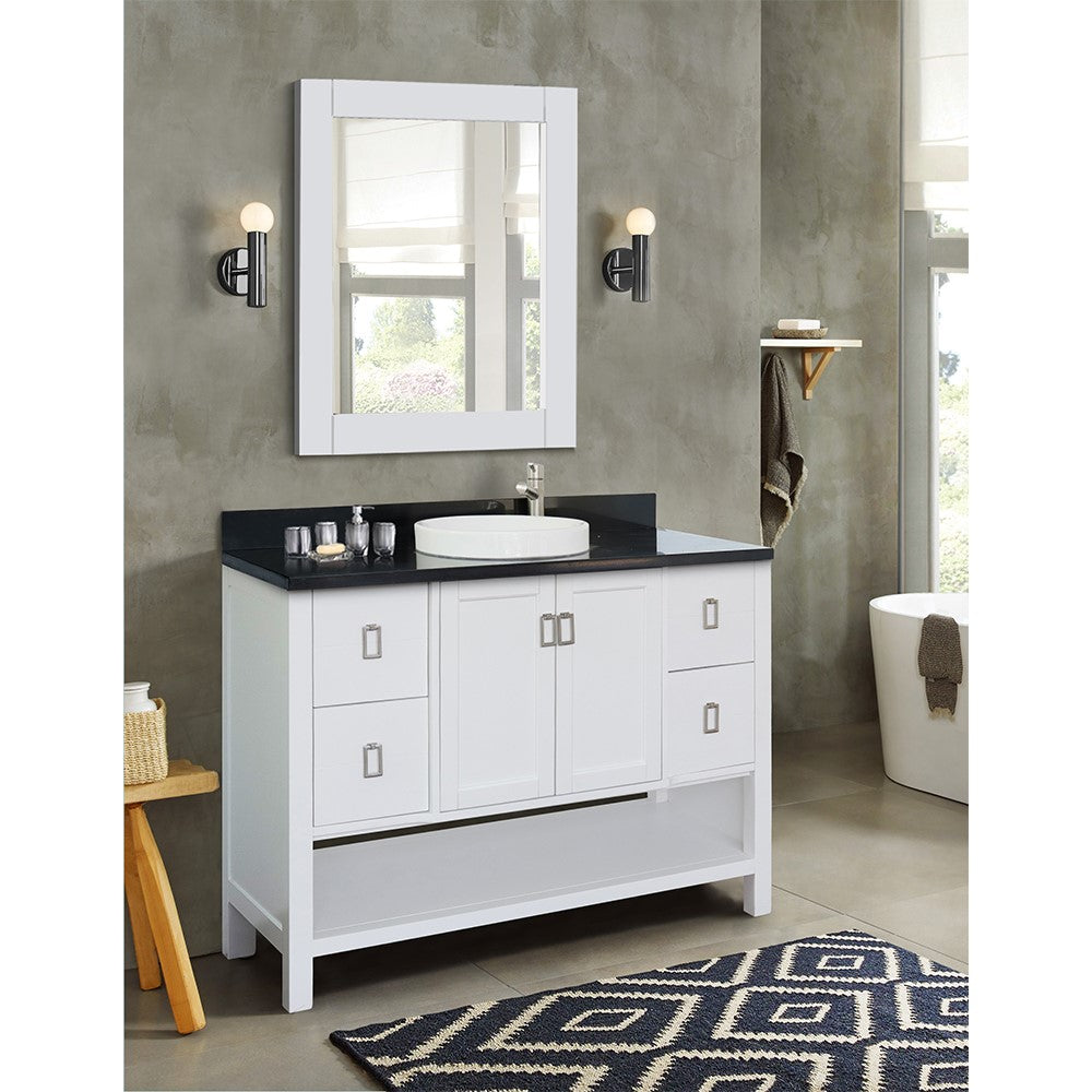 Bellaterra Home 49" White Single Sink Bathroom Vanity with Black Galaxy Top and Round Sink, Monterey Collection