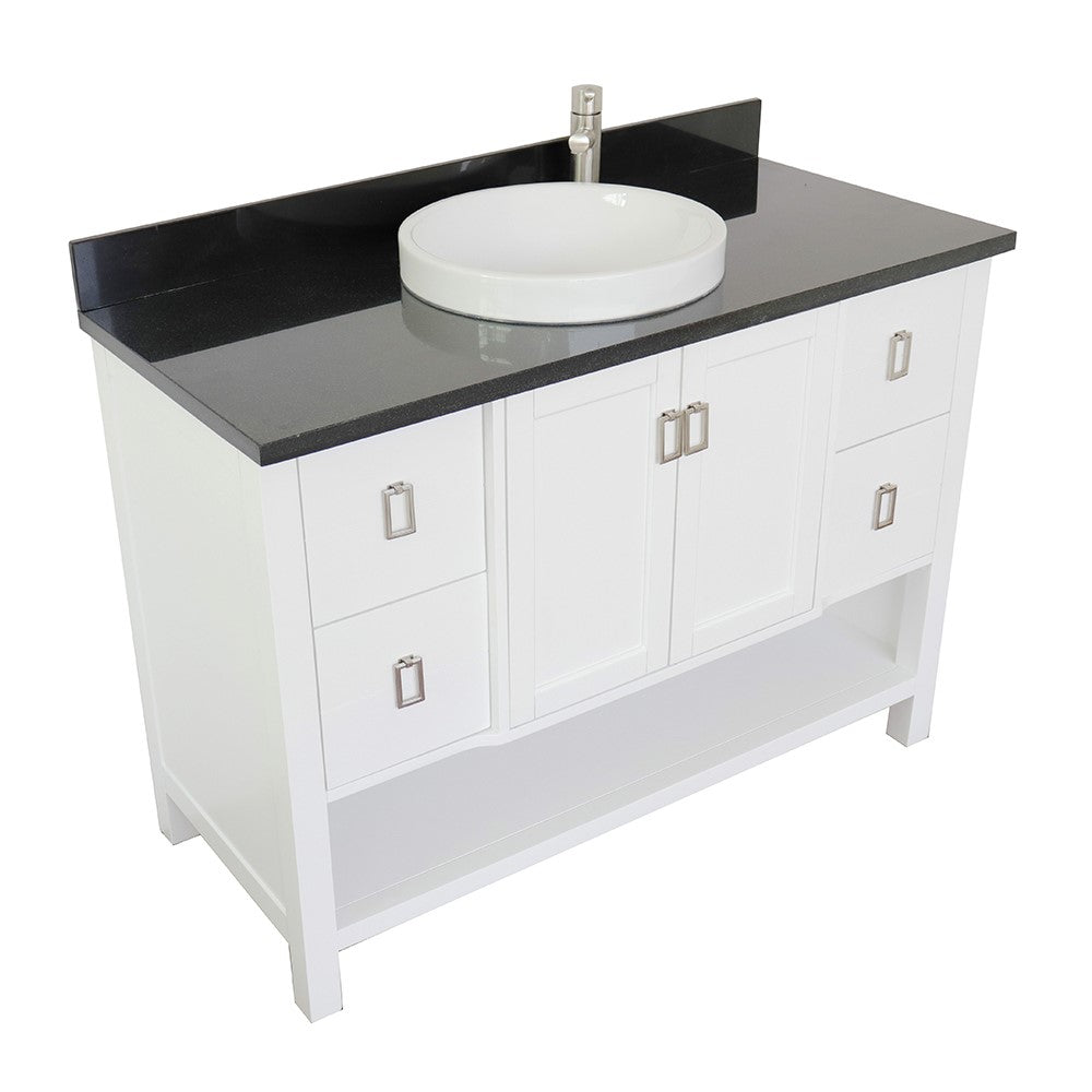 Bellaterra Home 49" White Single Sink Bathroom Vanity with Black Galaxy Top and Round Sink, Monterey Collection