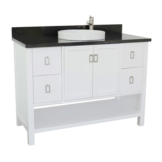 Bellaterra Home 49" White Single Sink Bathroom Vanity with Black Galaxy Top and Round Sink, Monterey Collection