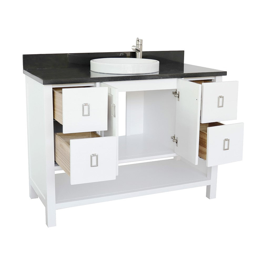 Bellaterra Home 49" White Single Sink Bathroom Vanity with Black Galaxy Top and Round Sink, Monterey Collection