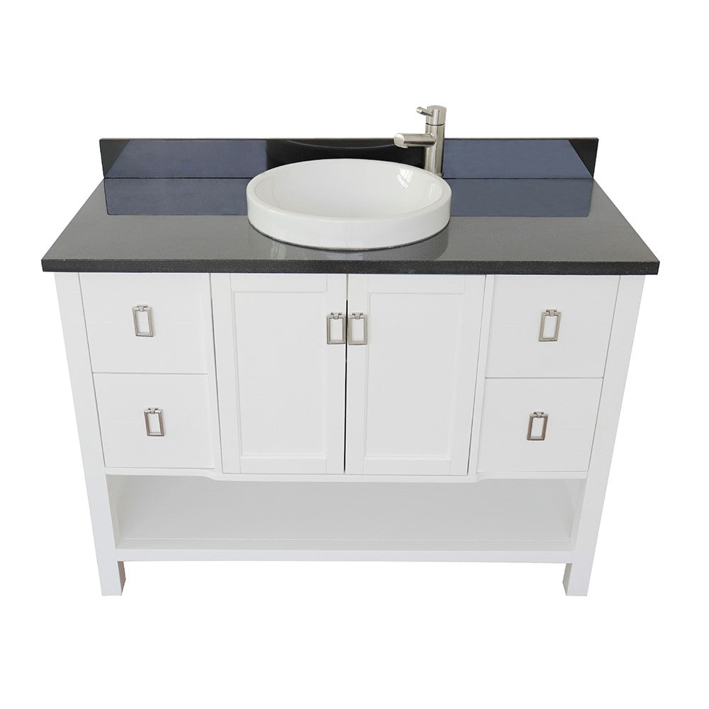 Bellaterra Home 49" White Single Sink Bathroom Vanity with Black Galaxy Top and Round Sink, Monterey Collection