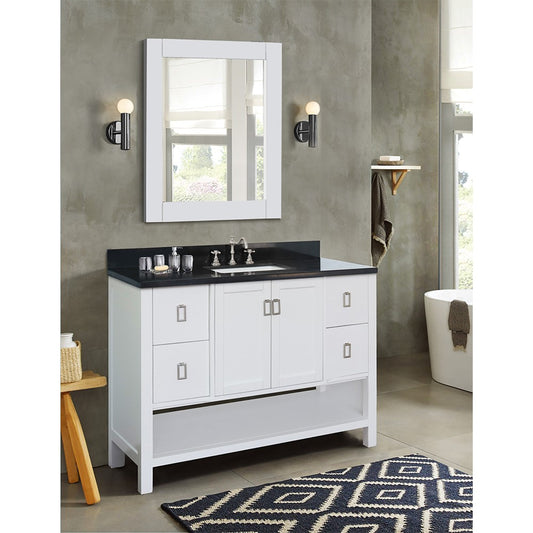 Bellaterra Home 49" White Single Sink Bathroom Vanity with Black Galaxy Top and Rectangle Sink, Monterey Collection