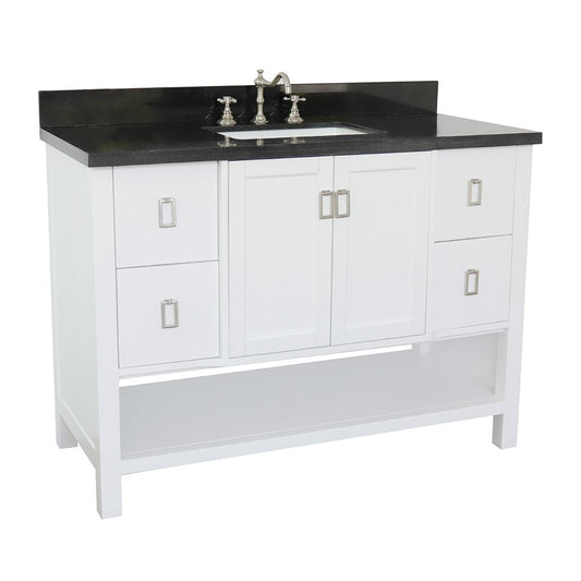 Bellaterra Home 49" White Single Sink Bathroom Vanity with Black Galaxy Top and Rectangle Sink, Monterey Collection