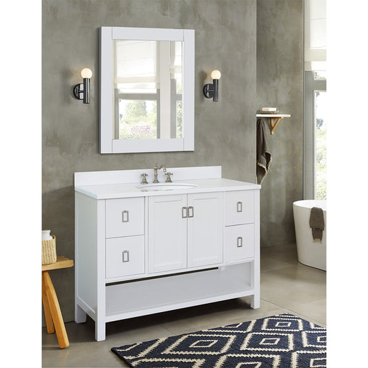 Bellaterra Home 49" White Single Sink Bathroom Vanity with White Quartz Top and Oval Sink, Monterey Collection