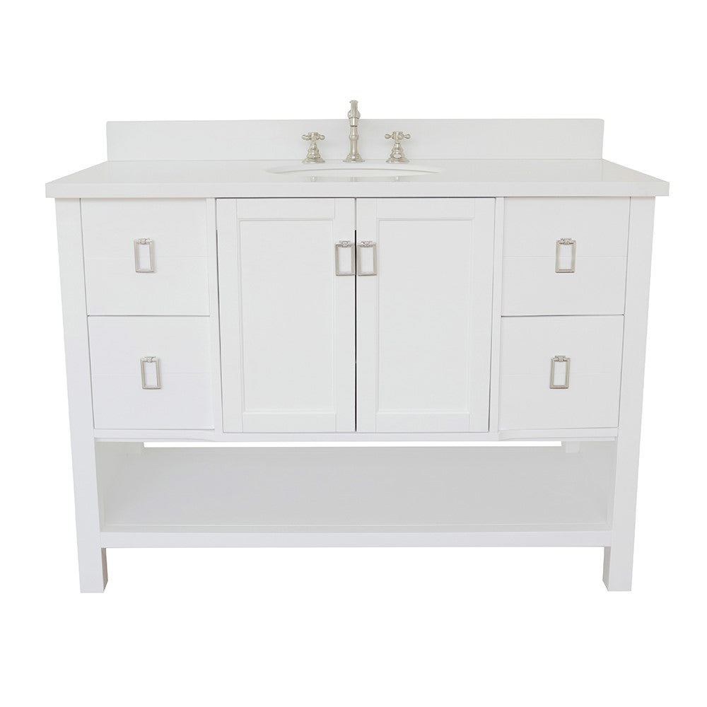 Bellaterra Home 49" White Single Sink Bathroom Vanity with White Quartz Top and Oval Sink, Monterey Collection