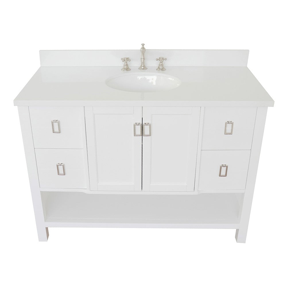 Bellaterra Home 49" White Single Sink Bathroom Vanity with White Quartz Top and Oval Sink, Monterey Collection