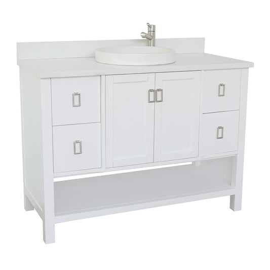 Bellaterra Home 49" White Single Sink Bathroom Vanity with White Quartz Top and Round Sink, Monterey Collection