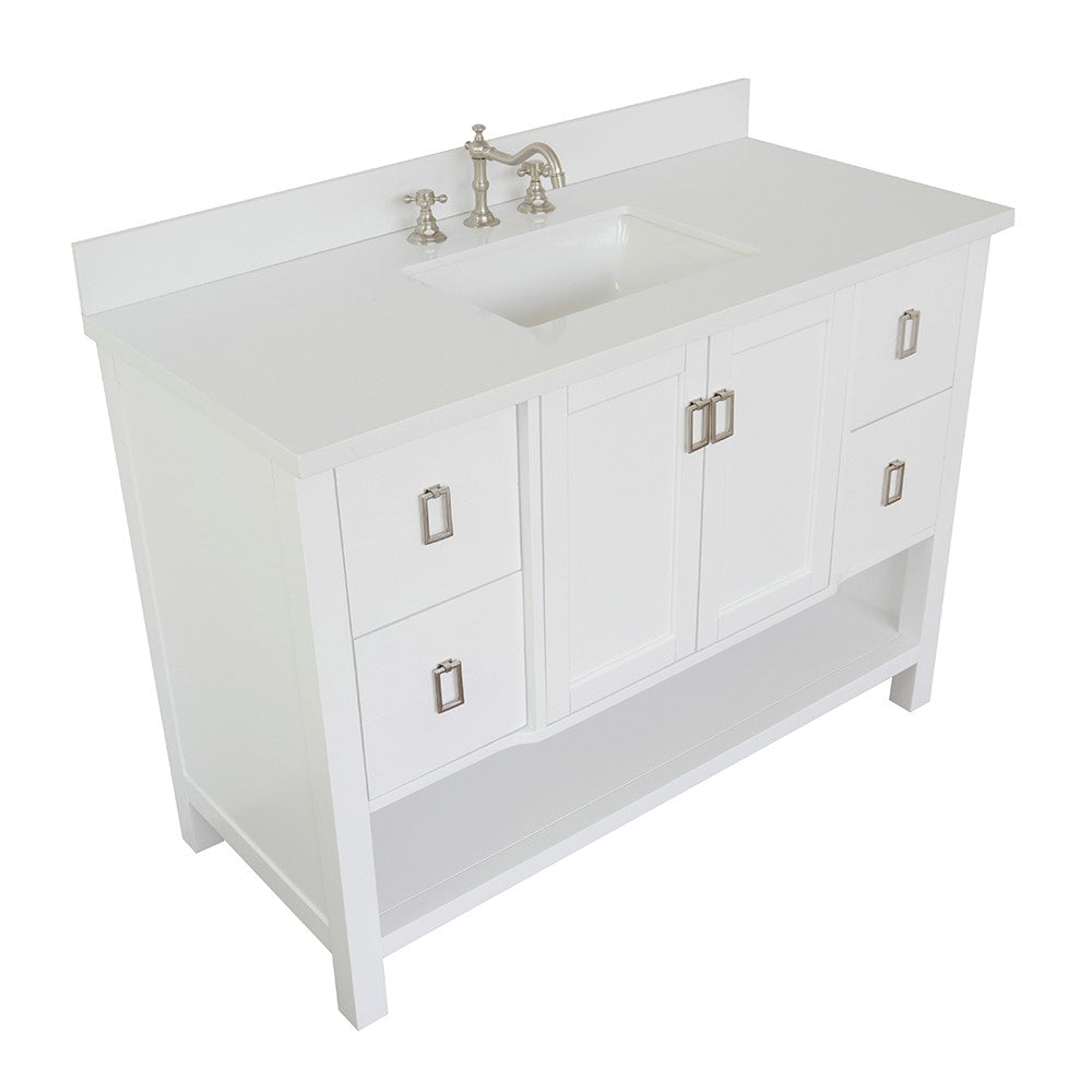 Bellaterra Home 49" White Single Sink Bathroom Vanity with White Quartz Top and Rectangle Sink, Monterey Collection