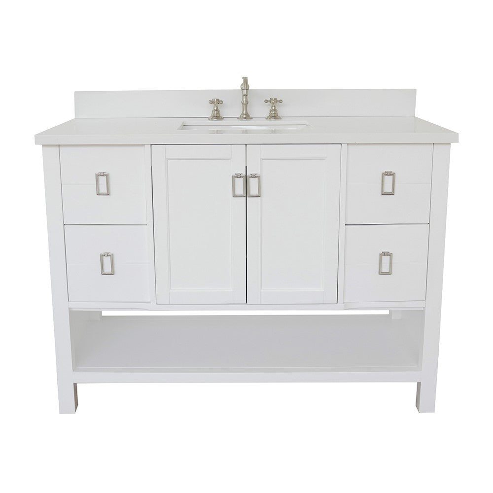 Bellaterra Home 49" White Single Sink Bathroom Vanity with White Quartz Top and Rectangle Sink, Monterey Collection