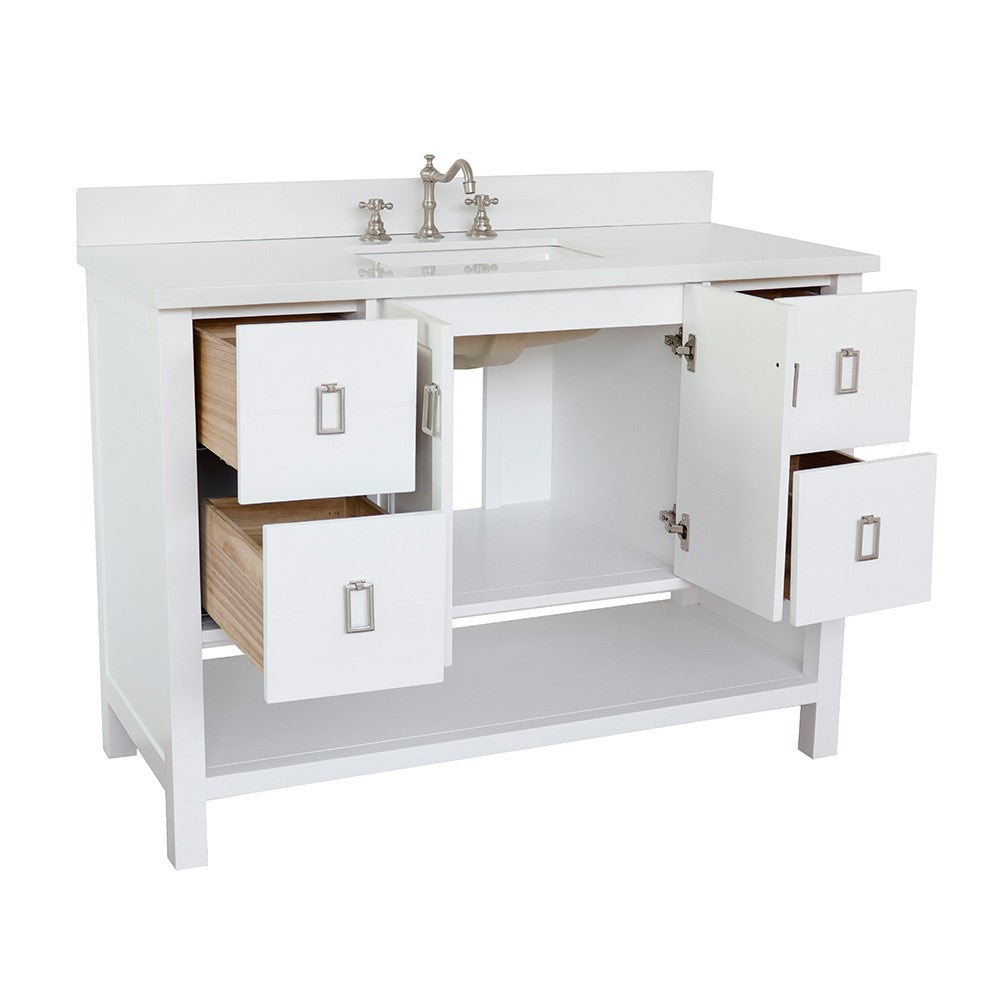 Bellaterra Home 49" White Single Sink Bathroom Vanity with White Quartz Top and Rectangle Sink, Monterey Collection