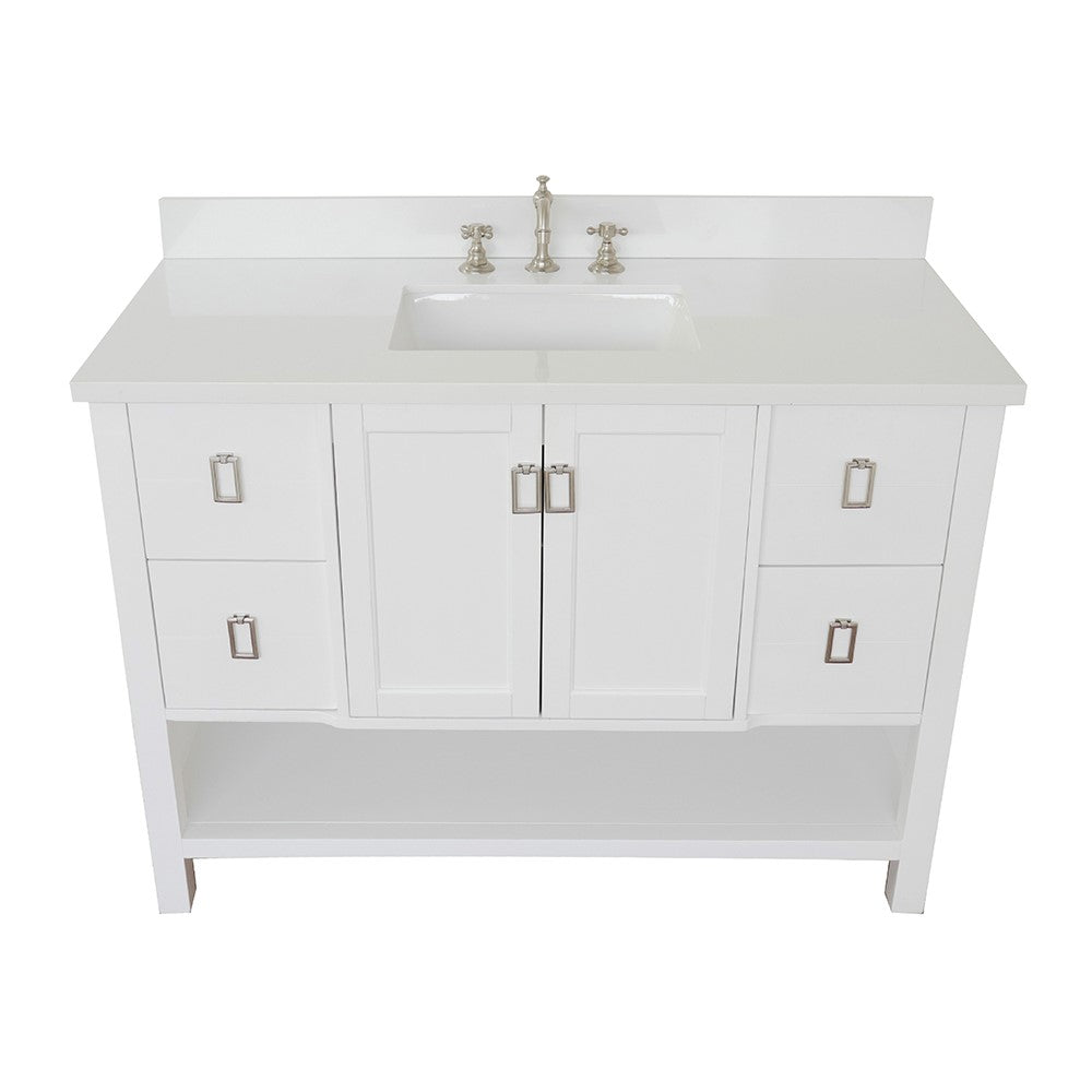 Bellaterra Home 49" White Single Sink Bathroom Vanity with White Quartz Top and Rectangle Sink, Monterey Collection