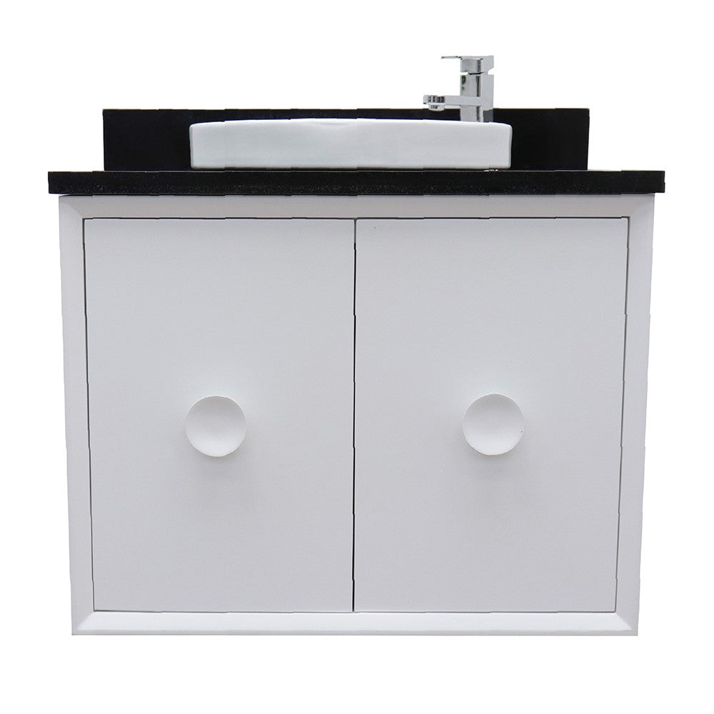 Bellaterra Home 31" White Single Sink Floating Bathroom Vanity with Black Galaxy Top and Round Sink, Stora Collection