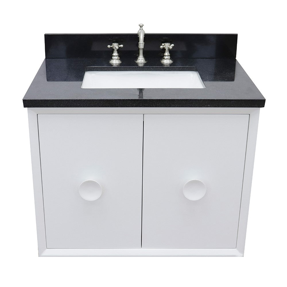 Bellaterra Home 31" White Single Sink Floating Bathroom Vanity with Black Galaxy Top and Rectangle Sink, Stora Collection