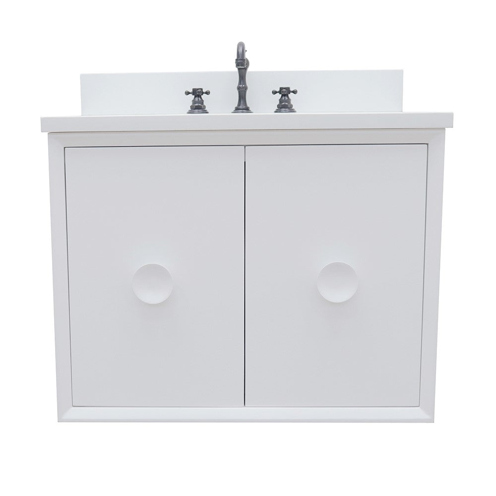 Bellaterra Home 31" White Single Sink Floating Bathroom Vanity with White Quartz Top and Oval Sink, Stora Collection