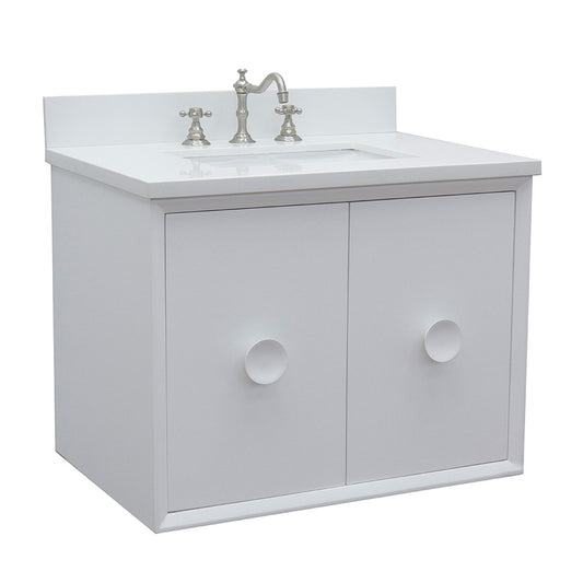 Bellaterra Home 31" White Single Sink Floating Bathroom Vanity White Quartz Top and Rectangle Sink, Stora Collection