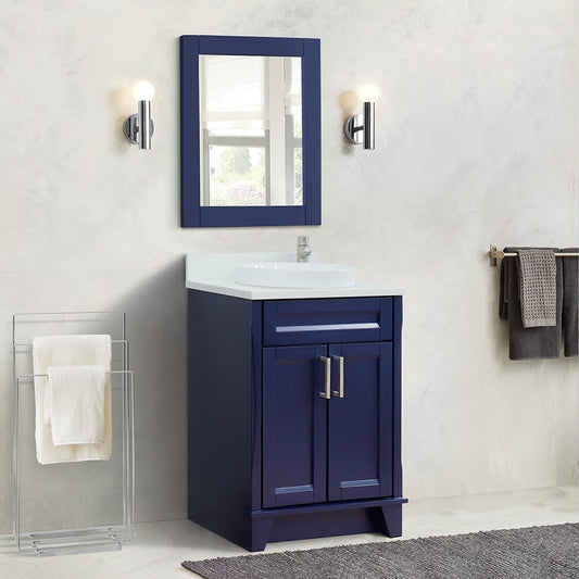 Bellaterra Home 25" Blue Single Sink Bathroom Vanity with White Quartz and Round Sink