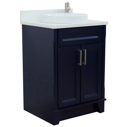 Bellaterra Home 25" Blue Single Sink Bathroom Vanity with White Quartz and Round Sink