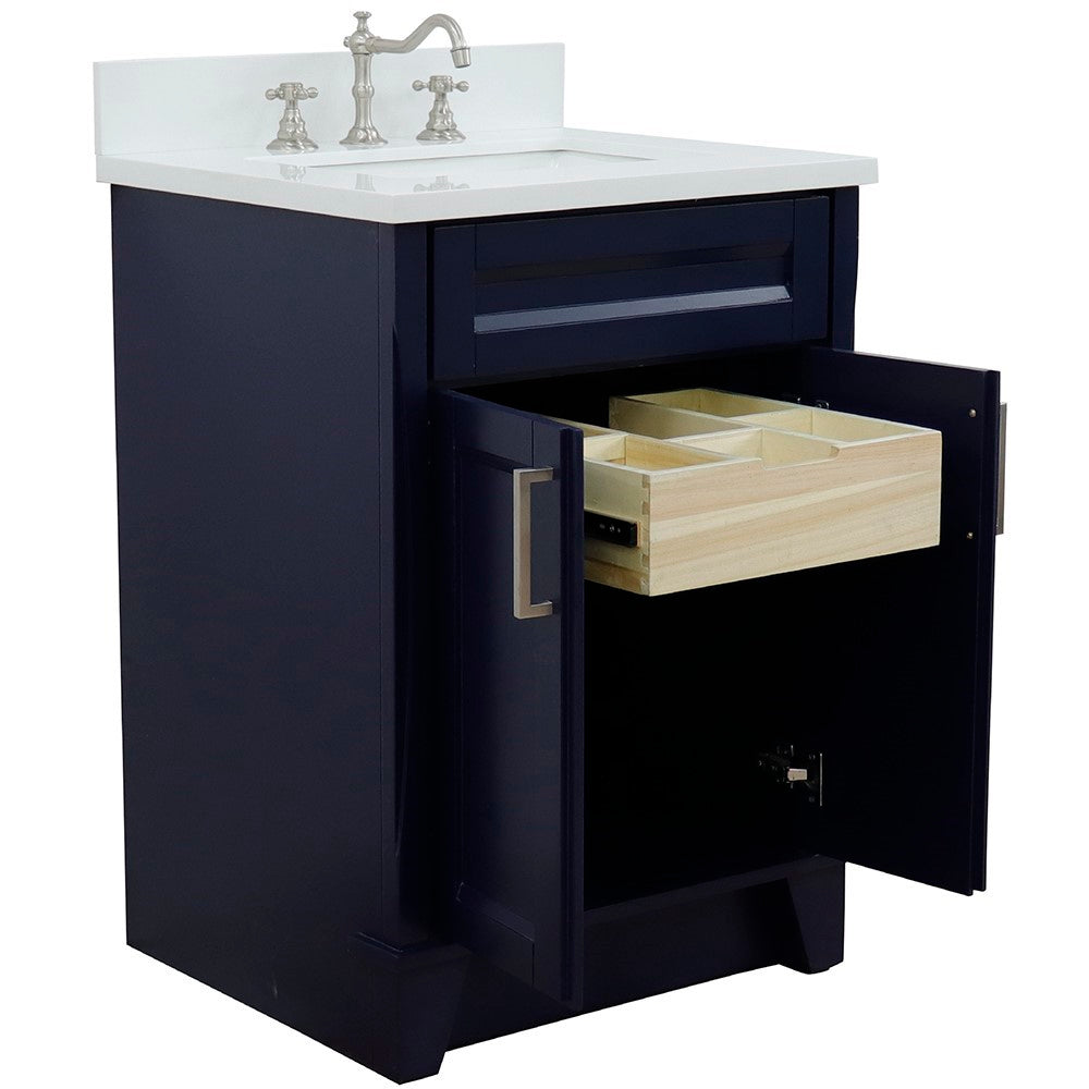 Bellaterra Home 25" Blue Single Sink Bathroom Vanity  with White Quartz and Rectangle Sink