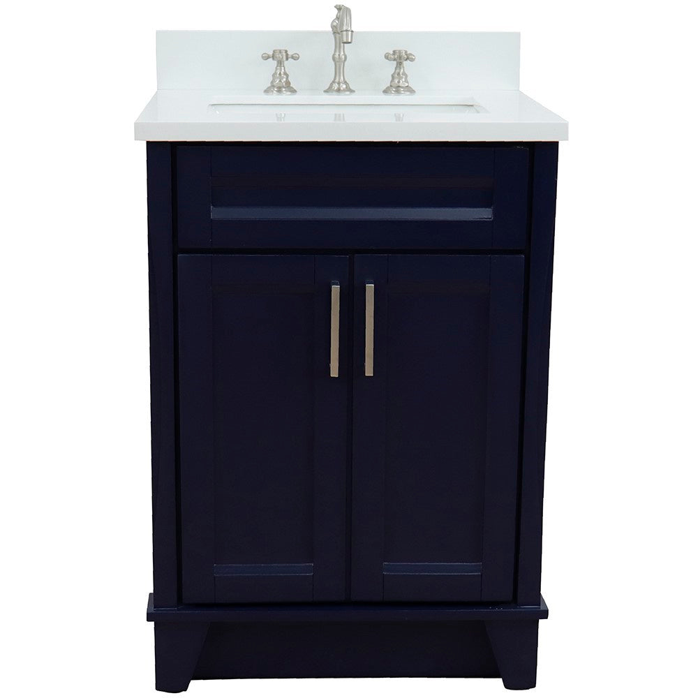 Bellaterra Home 25" Blue Single Sink Bathroom Vanity  with White Quartz and Rectangle Sink