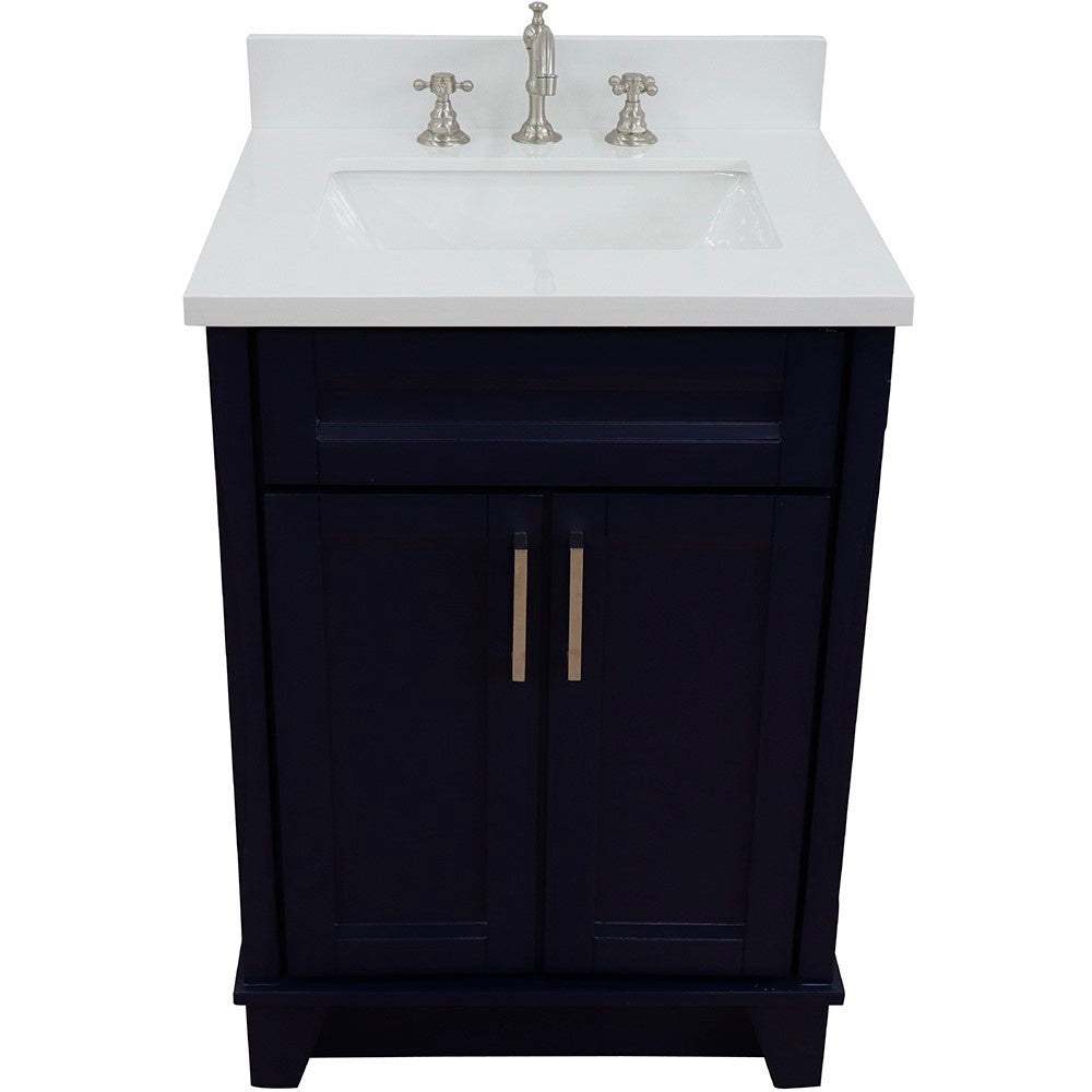 Bellaterra Home 25" Blue Single Sink Bathroom Vanity  with White Quartz and Rectangle Sink