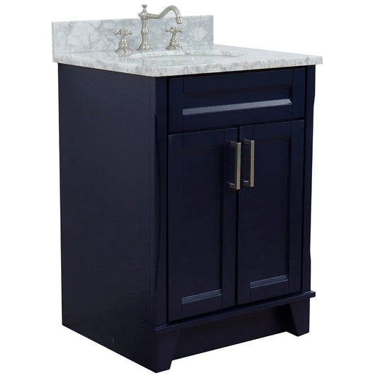 Bellaterra Home 25" Blue Single Sink Bathroom Vanity with White Carrara Marble and Oval Sink