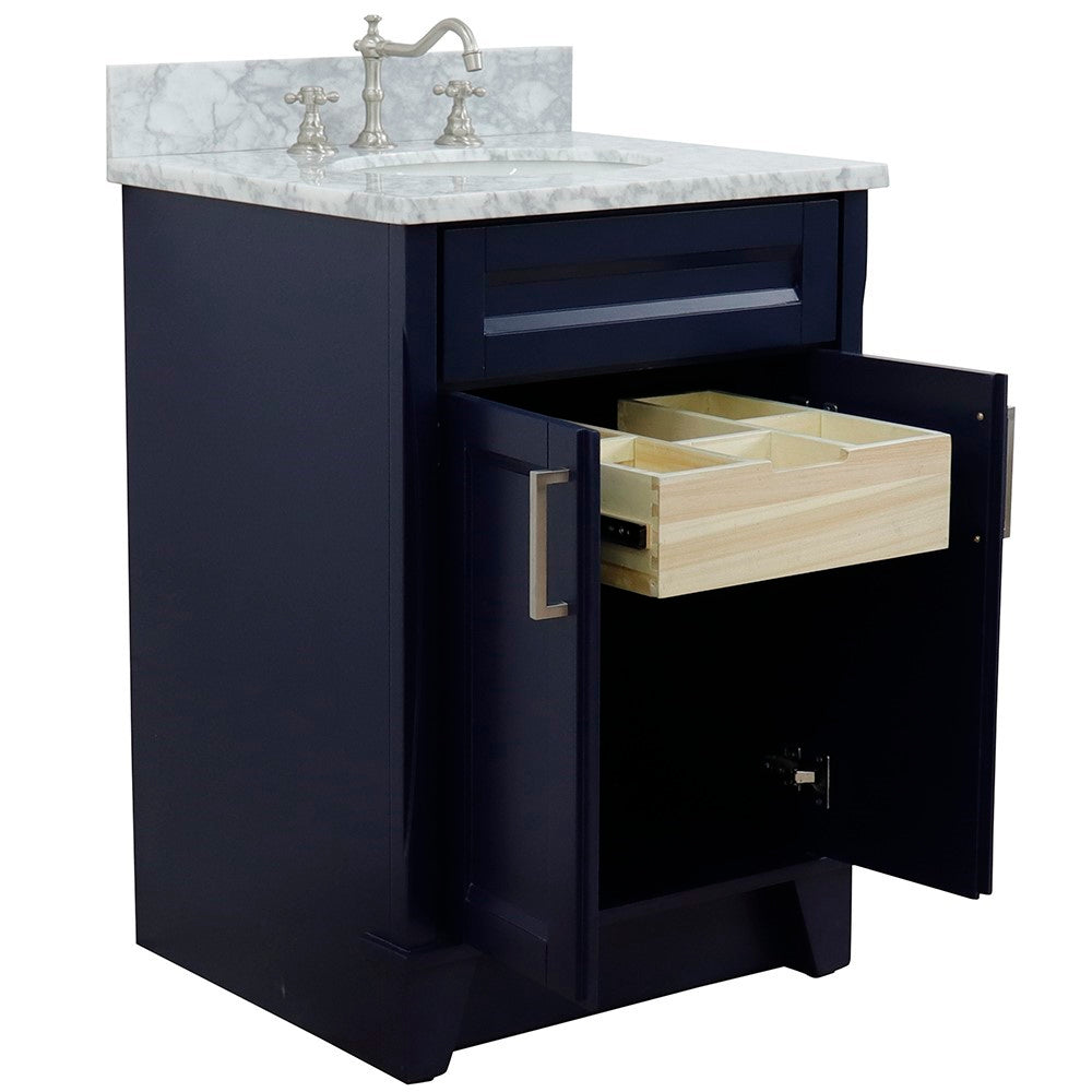 Bellaterra Home 25" Blue Single Sink Bathroom Vanity with White Carrara Marble and Oval Sink