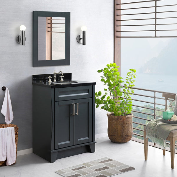 Bellaterra Home 25 Dark Gray Single Sink Bathroom Vanity with Black Galaxy Granite and Oval Sink