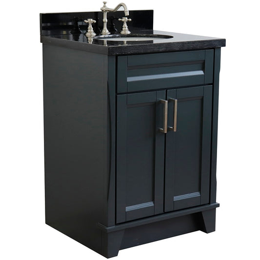 Bellaterra Home 25" Dark Gray Single Sink Bathroom Vanity with Black Galaxy Granite and Oval Sink