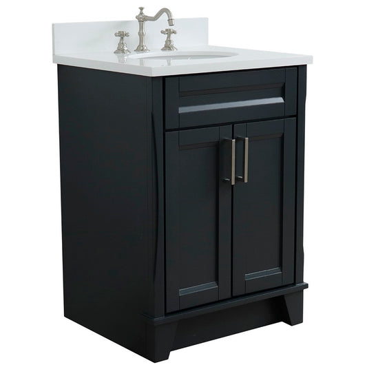 Bellaterra Home 25" Dark Gray Single Sink Bathroom Vanity with White Quartz and Oval Sink