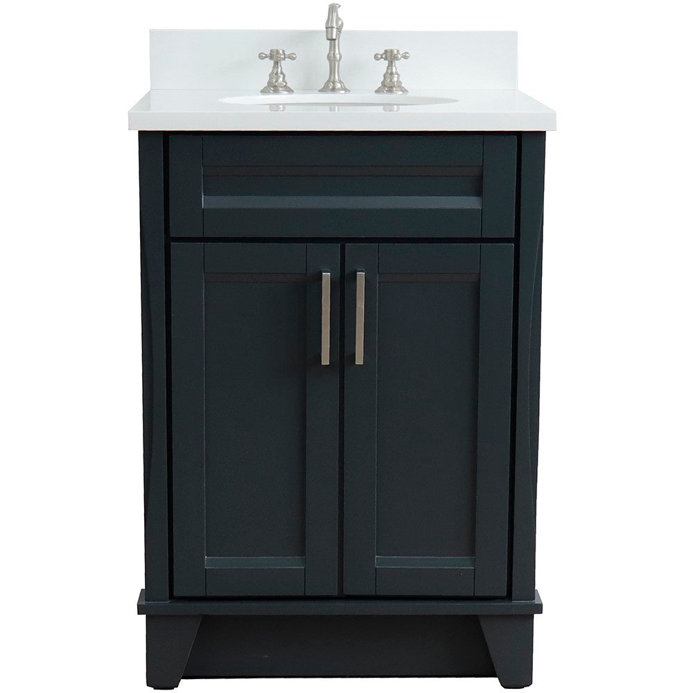 Bellaterra Home 25" Dark Gray Single Sink Bathroom Vanity with White Quartz and Oval Sink