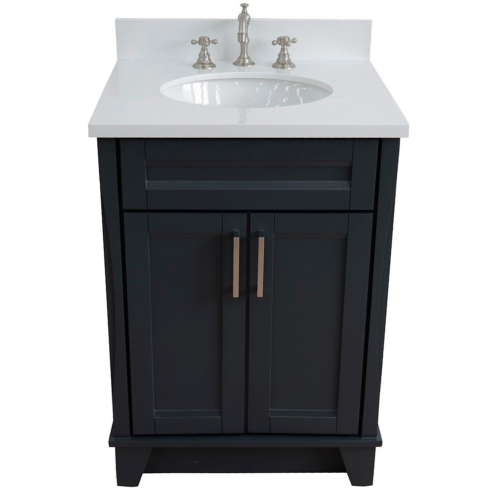 Bellaterra Home 25" Dark Gray Single Sink Bathroom Vanity with White Quartz and Oval Sink