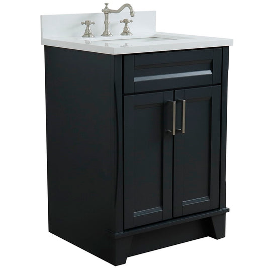 Bellaterra Home 25" Dark Gray Single Sink Bathroom Vanity with White Quartz and Rectangle Sink