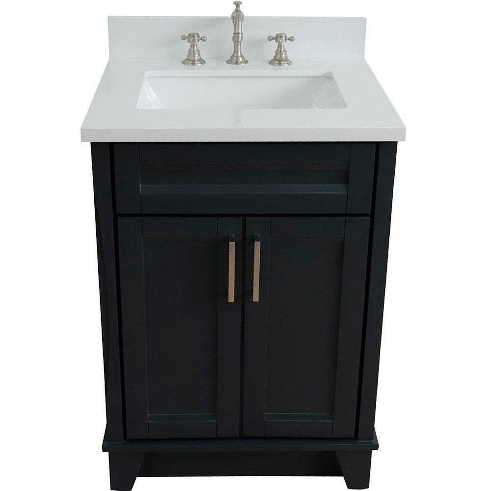 Bellaterra Home 25" Dark Gray Single Sink Bathroom Vanity with White Quartz and Rectangle Sink