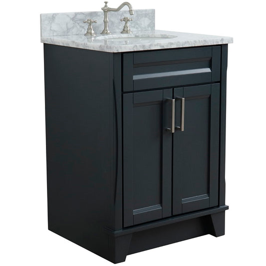 Bellaterra Home 25" Dark Gary Single Sink Bathroom Vanity with White Carrara Marble and Oval Sink