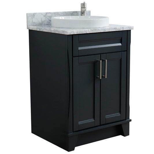 Bellaterra Home 25" Dark Gray Single Sink Bathroom Vanity with White Carrara Marble and Round Sink