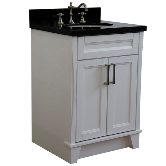 Bellaterra Home 25" White Single Sink Bathroom Vanity with Black Galaxy Granite and Oval Sink