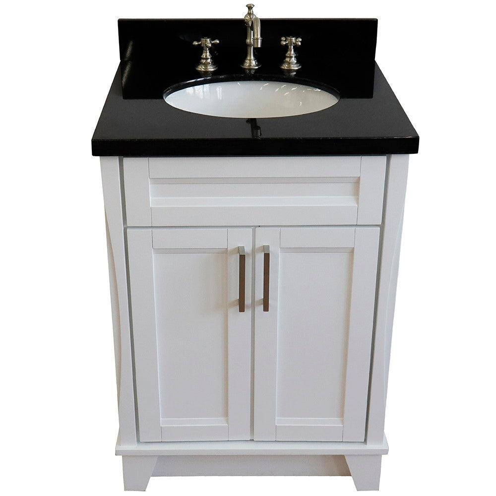 Bellaterra Home 25" White Single Sink Bathroom Vanity with Black Galaxy Granite and Oval Sink