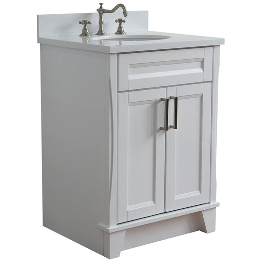 Bellaterra Home 25" White Single Sink Bathroom Vanity with White Quartz and Oval Sink