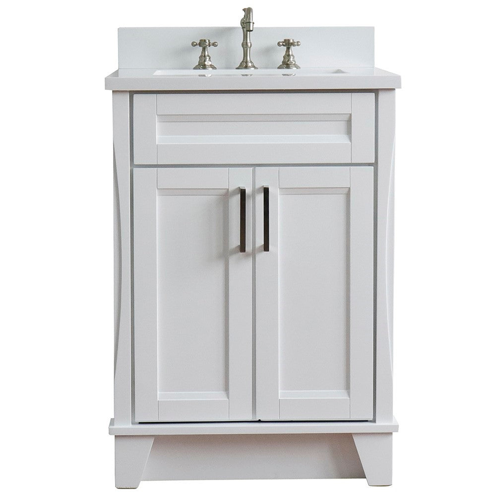 Bellaterra Home 25" White Single Sink Bathroom Vanity with White Quartz and Rectangle Sink