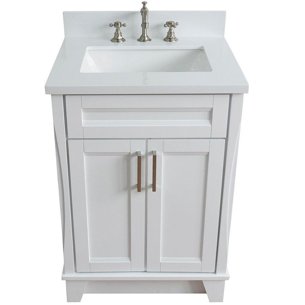 Bellaterra Home 25" White Single Sink Bathroom Vanity with White Quartz and Rectangle Sink