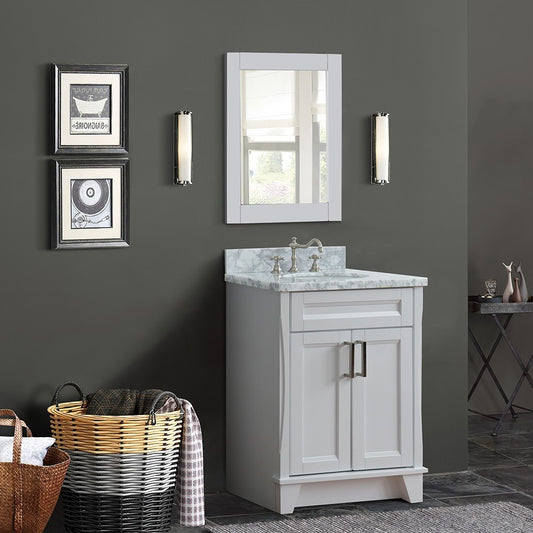 Bellaterra Home 25" White Single Sink Bathroom Vanity with White Carrara Marble and Oval Sink