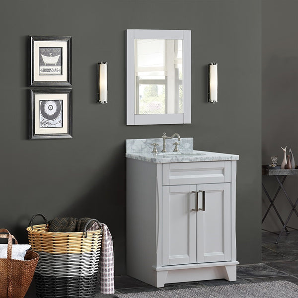 Bellaterra Home 25 White Single Sink Bathroom Vanity with White Carrara Marble and Oval Sink